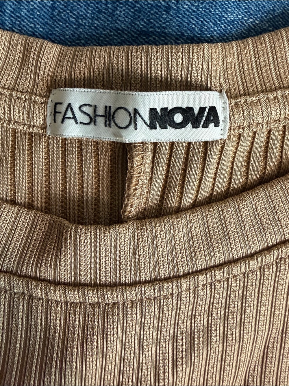 Fashion Nova Camel Ribbed Short-Sleeve Midi Dress